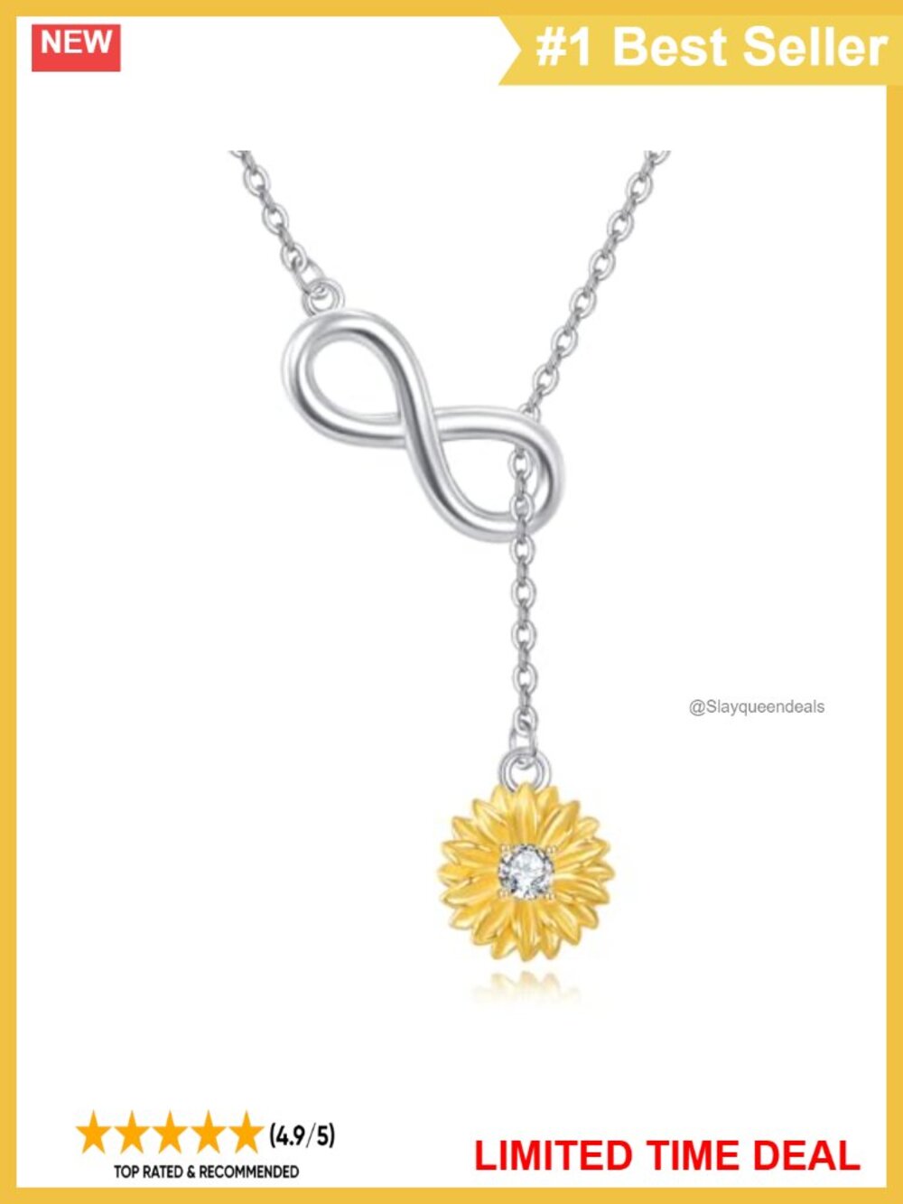 Sunflower Infinity Pendant Necklace 925 Sterling Silver